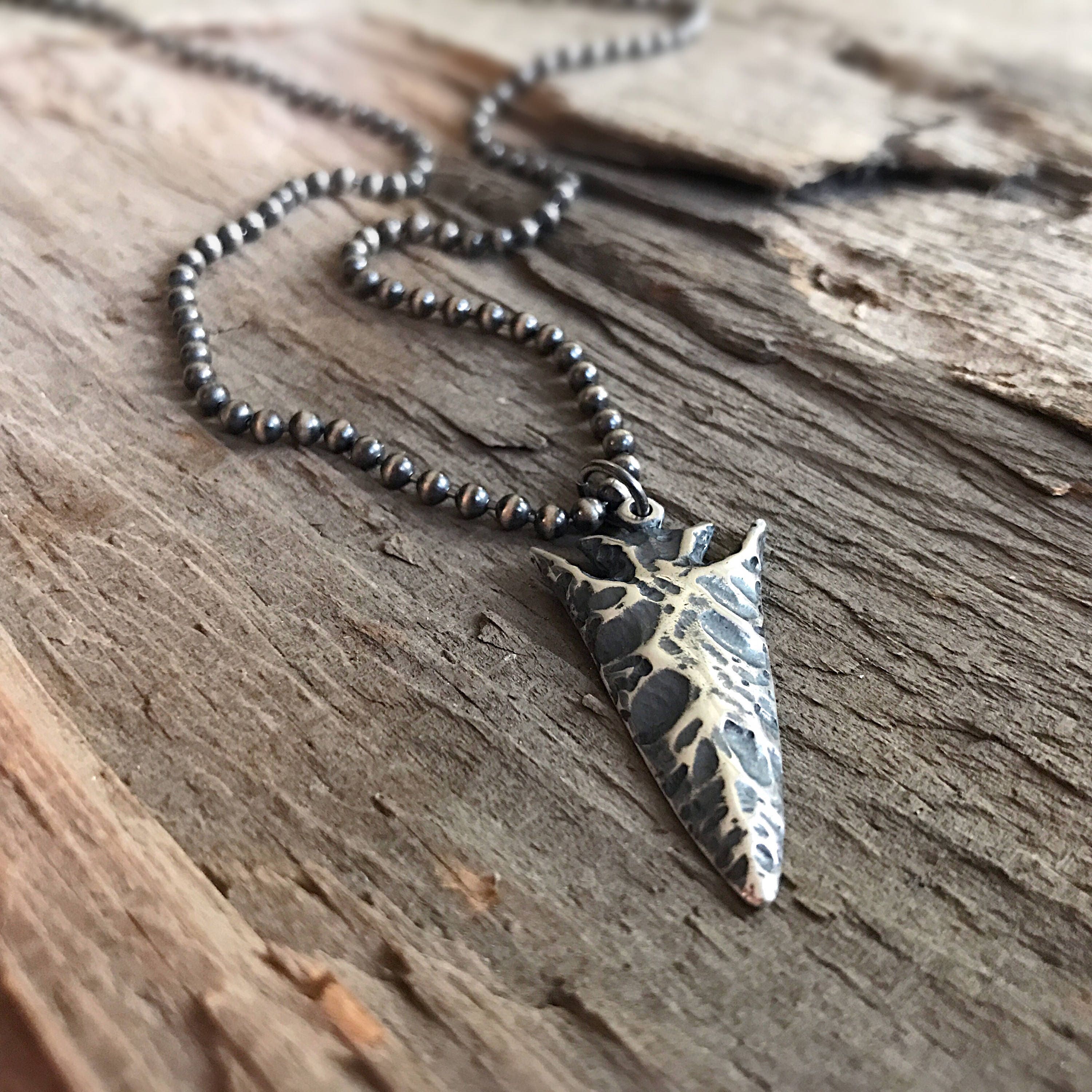 Men's Oxidized Sterling Silver Arrowhead Necklace Rustic
