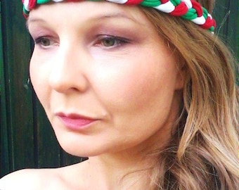 Green White Red Headband Flag Headband Italy Mexico Soccer Sport Team Headband Braided Flag Bracelet Headband World Cup Accessory