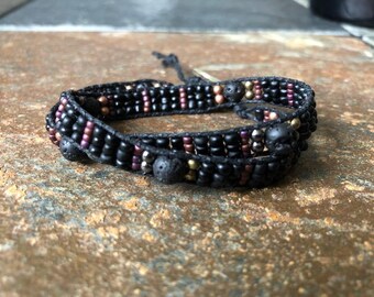 Black and Bronze Aromatherapy Double Wrap Bracelet, Hemp Bracelet, Wrap Bracelet, Aromatherapy Bracelet, Beaded Bracelet, Bracelet