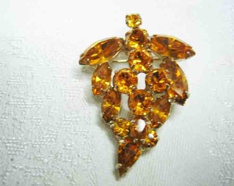 Vintage Weiss Amber Rhinestone Brooch Prong Set