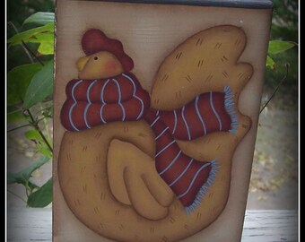 Chicken Wood Shelf Sitter Block Primitive Winter Holiday Home Decor Decoration