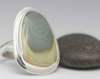 Imperial Jasper Ring, Jasper Ring, Sterling Silver Ring, Green Jasper, Minimalist Ring, Statement Ring, Gift for Her, Size 6.25