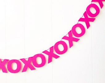 Hot Pink XOXO Banner- Hugs and Kisses Garland- Valentines Bunting- Love Garland - Anniversary Garland -Bridal Shower - Wedding Decor - Photo