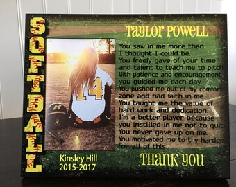 Softball coach picture frame gift //  / End of Season thank you Gift for coach / holds 4x6