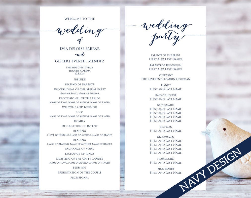 wedding program templates ceremony program template two