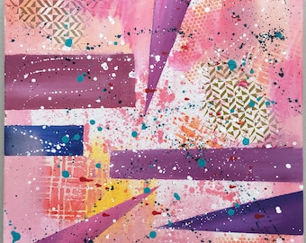 Abstract Acrylic painting on square canvas purple and pink