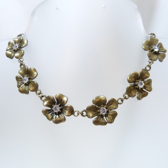 Bronze Flowers Crystal Necklace