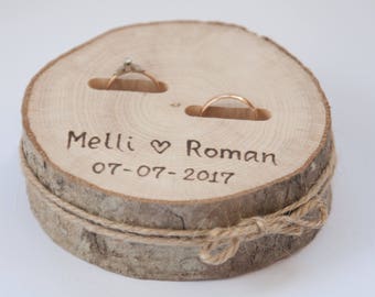 Rustic ring bearer pillow, wedding wood slice, rustic ring box, birch wedding decoration, wood wedding decor, ring pillow alternative,