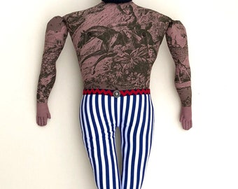 Dark Bearded Burly Tattooed Man doll plush toile circus strongman