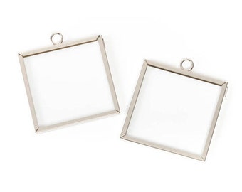 2x2 Inch Square Framed Glass Pendants, Set of 2 Solder Free Frames, For Photos, Dried Flowers, Ephemera