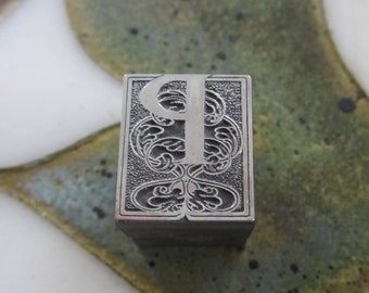Vintage Letterpress Printers Block Metal Ornamental Burford Initial P
