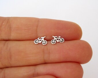 Pair of Bicycle bike cycling sport sterling silver stud earrings
