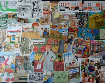 Vintage 30 Piece Shops/Shopping Themed Paper Ephemera Inspiration Scrap Pack Scrapbooking, Collage, Smash Book, Junk Journalling