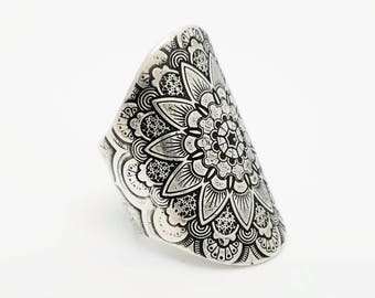 mandala jewelry | bohemian jewelry | lotus jewelry | mandala ring | saddle ring | silver ring | lotus ring | statement ring | bohemian ring