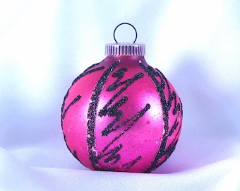 Vintage Christmas Ornament, Hot Pink with Black Scribbles Holiday Ornament from West Germany
