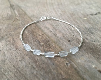 Aquamarine and Karen Hill Tribe Silver Bracelet, Beaded bracelet, Gemstone bracelet, March Birthstone bracelet
