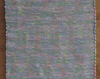 Hand Woven Rag Rug - Lavender Pink Green Cotton 26" x 46"