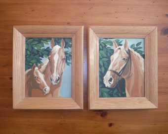 2 Vintage Horse Paint By Number Paintings - Vintage Horse Horses Paint By Number - Mid Century Craft Master Horses Artwork Painting