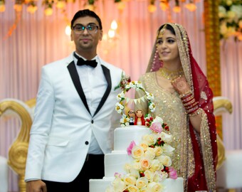 Personalised Indian Wedding Cake Topper, Peg Doll Wedding Cake topper, Bride and Groom cake topper, Kokeshi Wedding Cake Topper