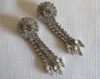 Vintage Bluette Made in France Sparkling Rhinestone Dangle Shoe Clips Wedding Bridal