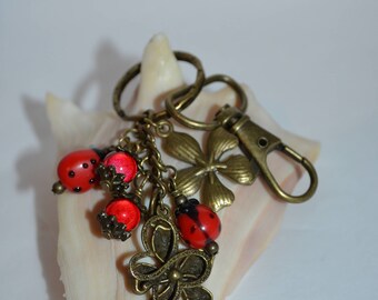 Swivel Clip Keychain Ladybugs & Flowers, Ladybug Keychain, Butterfly and Ladybug Keychain, Ladybug Clip, Butterfly Clip, Flower Clip