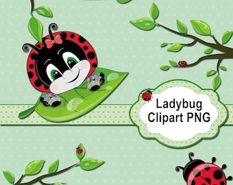 Ladybug Clipart Collection, Ladybirds Images PNG, Ladybugs Clip Art, Digital Paper & Labels Printables, Scrapbooking, Cute Insects and Trees