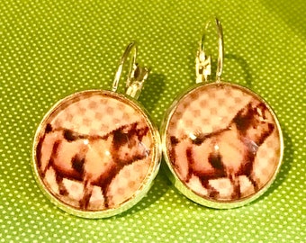 Pig cabochon earrings- 16mm