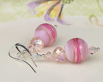 Pink Earrings Beadwork Earrings Lampwork Earrings Glass Earrings Glass Bead Earrings Glass Art Earrings Lampwork Jewelry