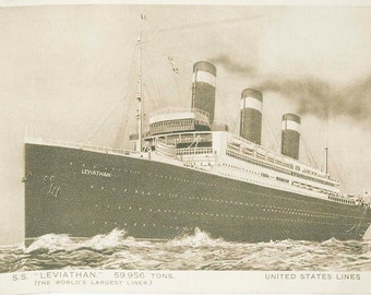Vintage standard size unused postcard from 1919-1938 of S S Leviathan