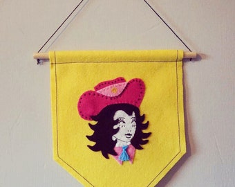 Cowgirl hand stitched pennant