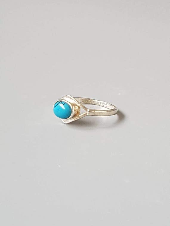Genuine turquoise gemstone ring 925 sterling silver stacking