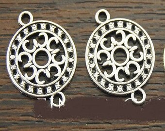 5 round connectors silver plated antique deco spirit ethnic 19mm