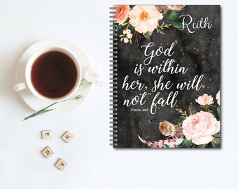 She Will Not Fall Religious Personalized Spiral Notebook, Custom Notebook, Personalized Sketchbook, Personalized Journal