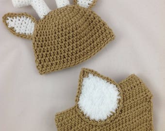 Newborn Deer Outfit - Newborn Deer Hat - Deer Baby Clothes - Woodland Baby Shower - Crochet Deer Outfit - Deer Baby Shower - Deer Halloween