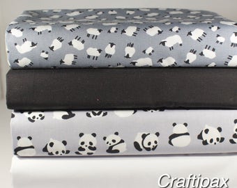 100% Cotton Fabric Bundle -Fat Quarters - Pandas Sheep Black White Quilting Dressmaking UK Seller