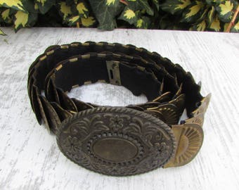 Vintage copper belt, Elastic belt of copper, Belt with copper sectors, Solid copper elastic stretch belt, Belt with engraved copper buckle