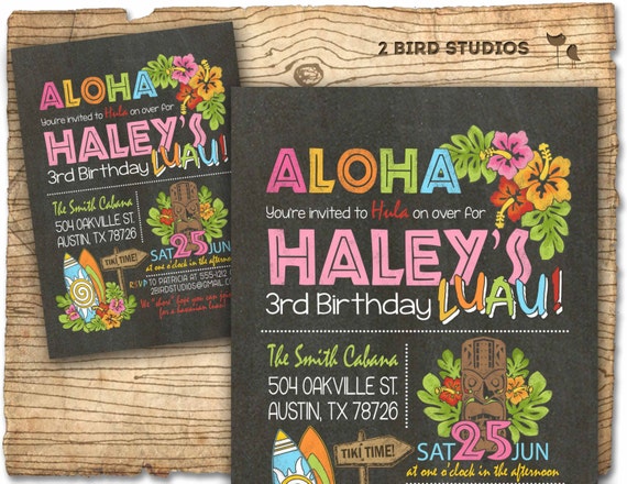 Hawaiian birthday invitation Luau birthday invitation