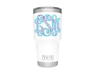 Lilly Pulitzer Inspired Two Layer Color Vinyl Monogram Decal | Lily Pulitzer Monogram Decal | Yeti Stickers | Yeti Cup Decal