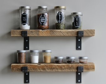 Reclaimed Wood Accent Shelves | Amish Handcrafted in Lancaster County, PA | Set of 2 | Industrial, Rustic, Genuine Barn Wood with Brackets