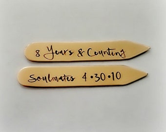 8th Bronze Wedding Anniversary Collar Stays, Hand stamped Eight Years Counting Anniversary Gift Boyfriend, Custom Stamped Gift for Husband