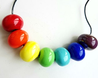 Rainbow Hollow Lampwork beads set. 7pc Hollow bead,