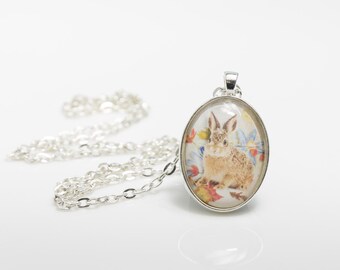 Rabbit Necklace, Art Print Necklace, Wildlife Necklace, Woodland Necklace
