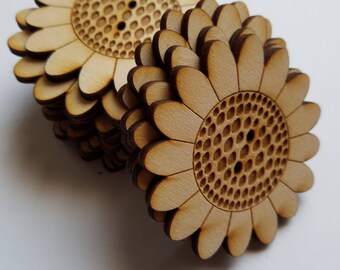 Set of 24 Wooden Sunflower Cut Outs ( Embellishments, Scrap Booking, Mixed Media )