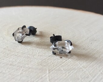 Herkimer Diamant oxidiert silber Trauringe Set Ohrstecker