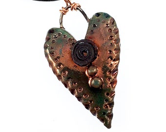 Clay Heart Raku-Fired Pendant Leather Cord Necklace