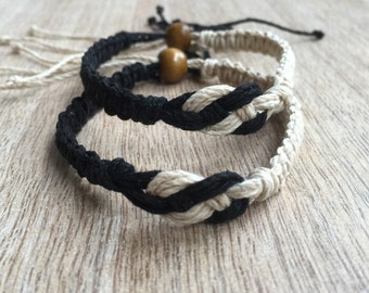 His and her Bracelet, Black and Natural, Couple Hemp Bracelet, Love Couple Bracelet, Matching Bracelets, Set of 2 HC001134