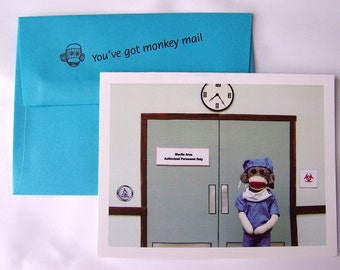 funny sock monkey Get Well card by Monkey Moments A24