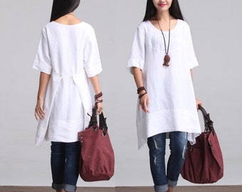Round Neck Maxi Dress - Summer Dress - Linen Sundress for Women-Short Sleeved (S-5XL) (Plus Size Available)(LYQ 602)