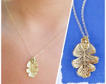 Gold dipped OAK Leaf necklace, Real leaf jewelry, fall wedding, Autumn wedding, botanical jewelry, gold leaf necklace, fall leaves, otis b