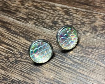 12mm Iridescent Mermaid Scale Earrings